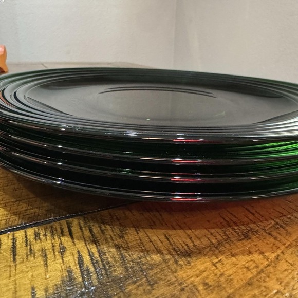 Set of 4 Bormioli Rocco Forum Green Clear Glass Dinner Plates 10" Vtg. - Picture 3 of 3